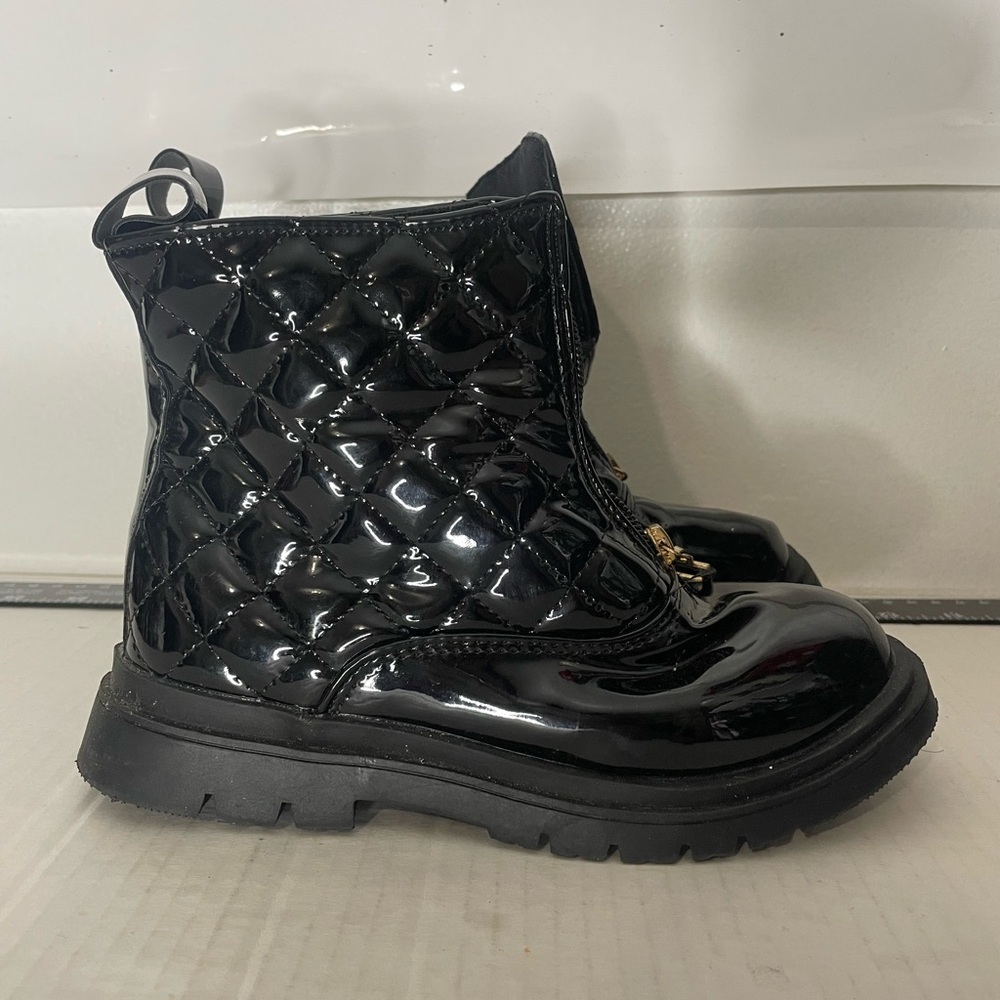 Black Quilted Patent Leather Boots